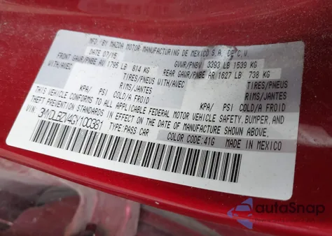 2016 Scion Ia z USA, uszkodzony, nr VIN 3MYDLBZV4GY100381